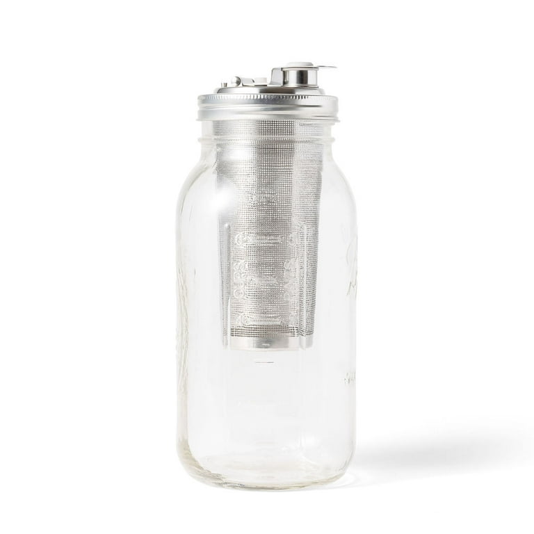 Cold Brew Coffee Maker Tea Infuser Kit - 2 Quart Glass Ball Mason Jar Recap