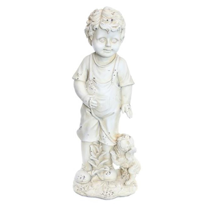 Boy wIth Puppy Cream Garden Statue by Alpine Corporation