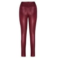 thumbnail image 4 of YYDGH Women's Faux Leather Skinny Pants Button Front High Waisted PU Leather Leggings Pants Wine Red S, 4 of 5