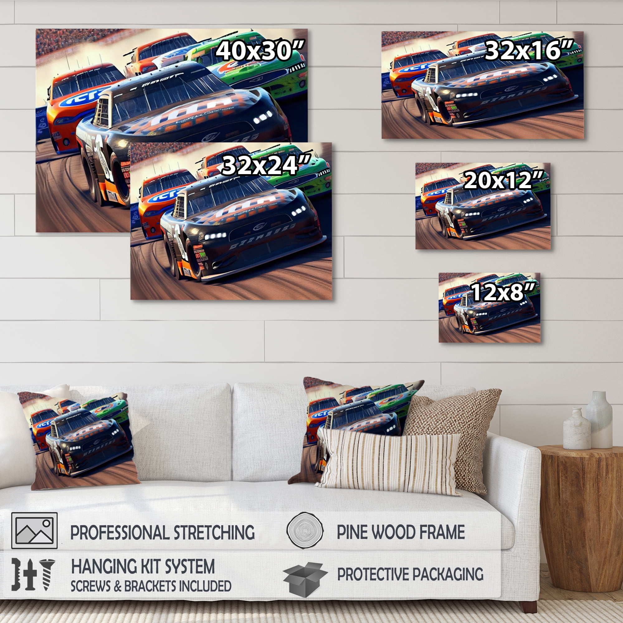 Designart Stock Car Racing Last Lap III Canvas Wall Art