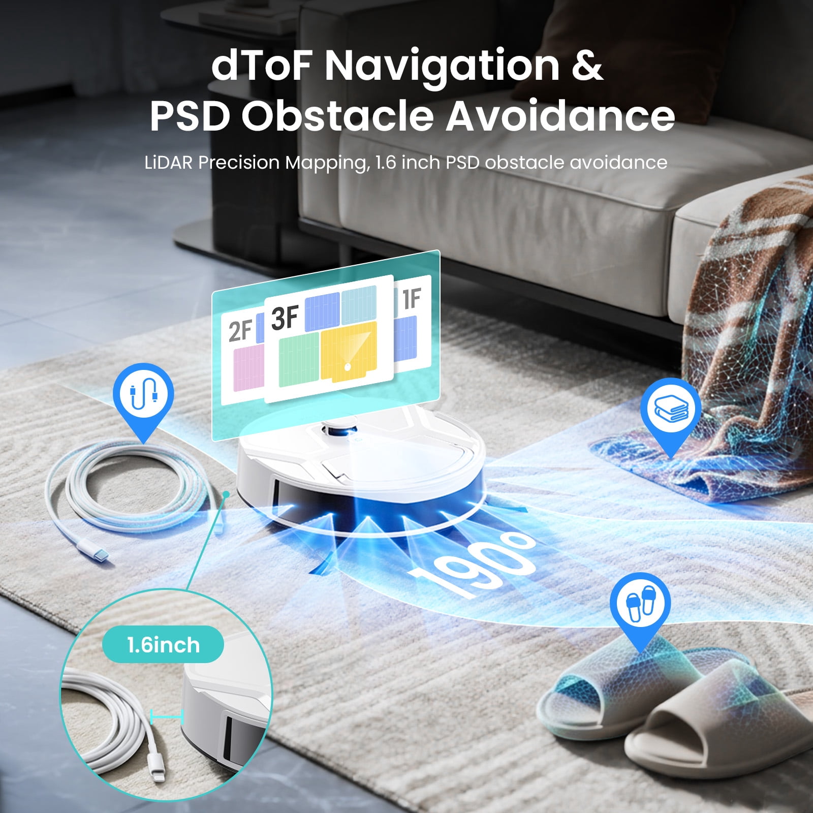 Lefant M265 Robot Vacuum and Mop Combo, 15000Pa Suction, Self-Cleaning Roller Mop with Auto Drying, LiDAR Navigation, Tangle-Free for Pet Hair