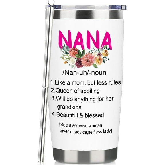 Best Nana Gifts From Grandson Funny Travel Tumbler Gifts for Nana From Granddaughter Christmas Birthday Presents From Grandchildren -20oz White Nana Water Cup With Straw and Lip