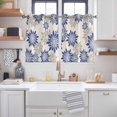 thumbnail image 2 of Geometric Flower Kitchen Curtains Window Panels, Vintage Country Floral Blue Grey on Linen Insulated Window Treatment Curtain, Grommet Curtains for Bedroom/Living Room/Bathroom, 2 Piece 42"Wx45"L, 2 of 8