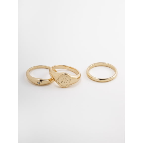 Time and Tru Women's Goldtone Ring Set, 3 Pairs, Initial M