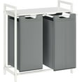 thumbnail image 1 of Boutique Home Laundry Hamper with 2 Removable Bags, Metal Frame, White/Light Gray, 1 of 7