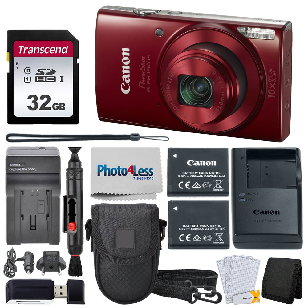 Canon PowerShot ELPH 190 IS Digital Camera Bundle (Red) + Top Value