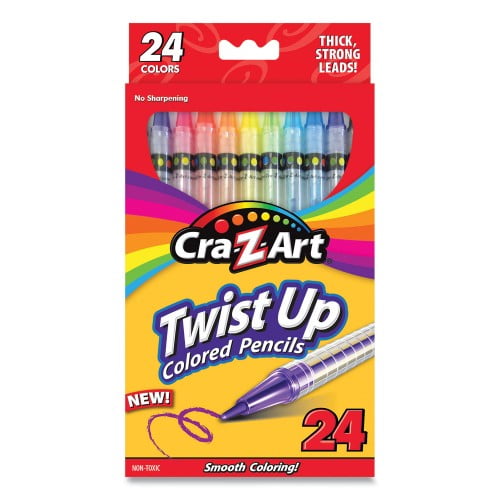 New Cra-Z-Art Twist Up Colored Pencils, 24 Assorted Lead Colors, Clear Barrel, 24/Set,Each