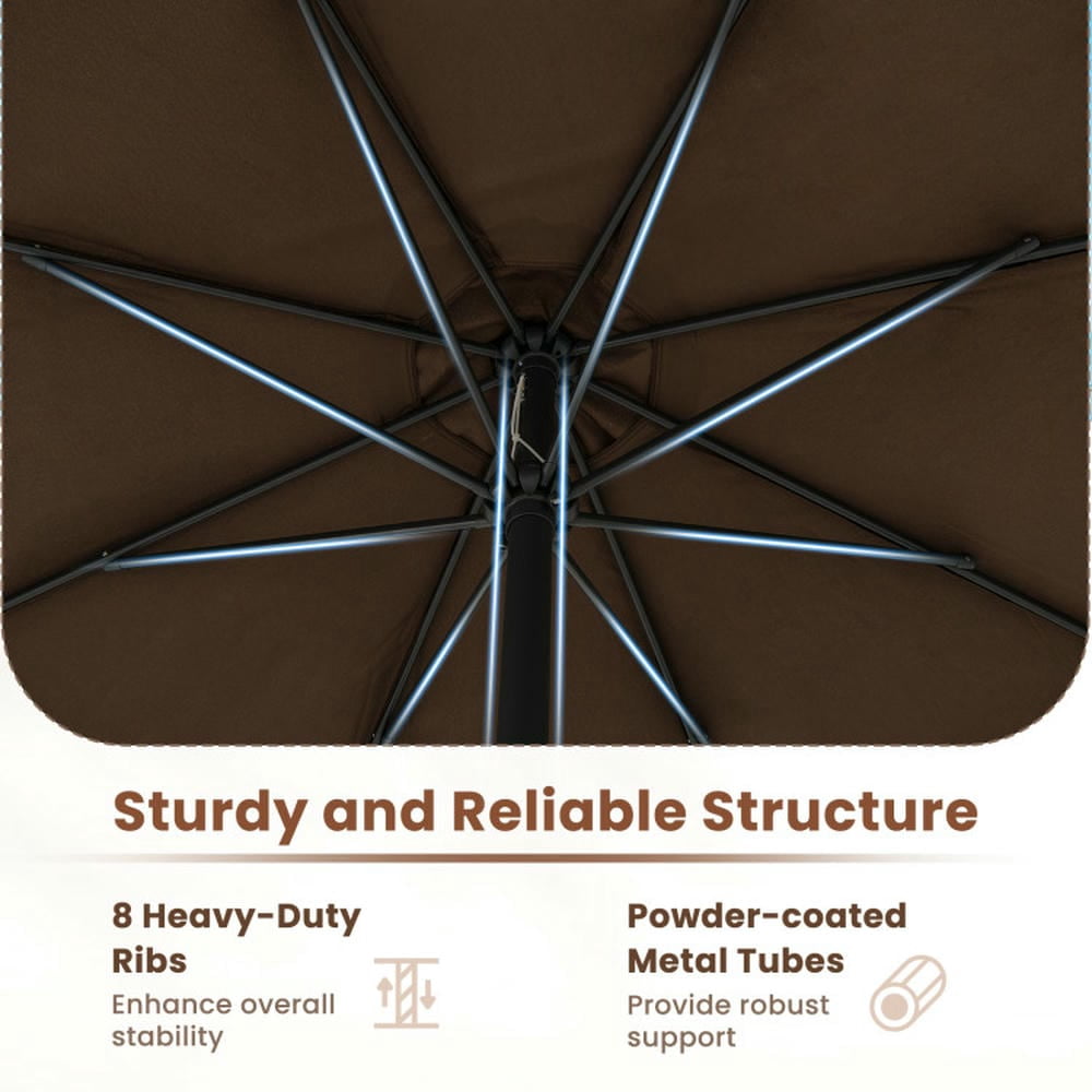 GVN Patio Umbrella, Outdoor Table Umbrella,12 Feet Patio Umbrella with Crank Handle and 8 Sturdy Ribs-Coffee