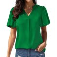 thumbnail image 1 of Mujeres sueltas casual manga corta cuello pico sólido casual blusa camiseta túnica tops OAVQHLG3B Store  lin121212, 1 of 5