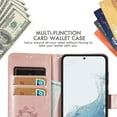 thumbnail image 3 of Wallet Case For Samsung Galaxy S21 FE, Clover Embossed Magnetic Closure Premium PU Leather [Folio Flip][Kickstand][Card Slots][Wrist Strap][Kickstand]Phone Cover For Samsung Galaxy S21 FE, Rosegold, 3 of 9