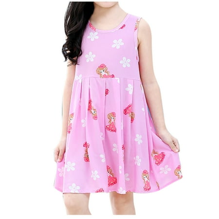 

AIMAOMI Toddler Kids Baby Girls Sleeveless Cartoon Print Princess Dresses H