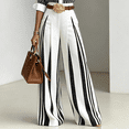 thumbnail image 4 of Morttic Women's Elegant Business Striped 2-Piece Outfit – Long Sleeve Lapel Button Front Shirt & High Waist Wide Leg Pants Black，S, 4 of 6