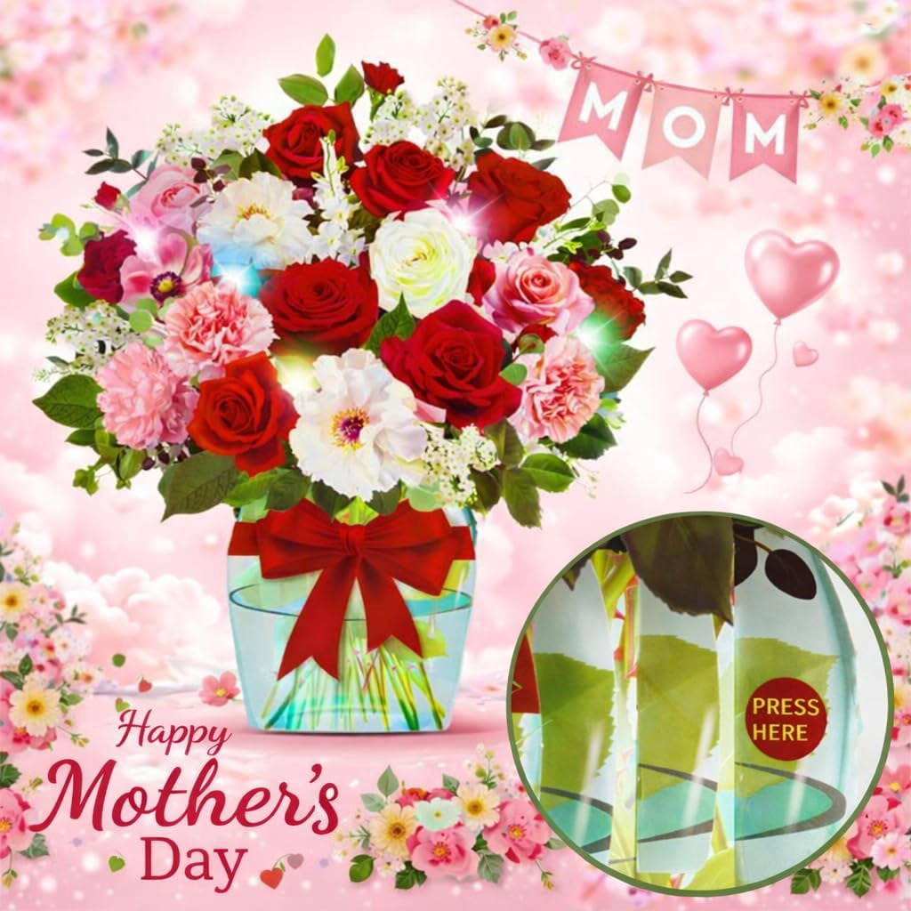 Rose Card with Music and Light, Mothers Day Roses, Flower Bouquet 3D Gift Card, Gifts for Women Mom Wife(Rose)