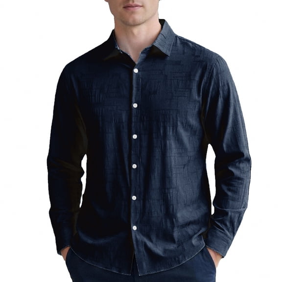 JAJAHO Mens Dress Shirts Textured Linen Long Sleeve Business Casual Button Down Collared Shirt Formal Wedding Wear Classic Tops