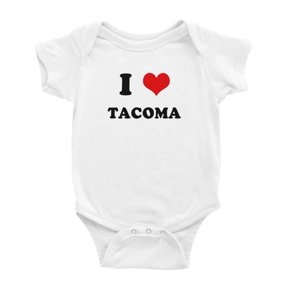 I Heart Tacoma Love Funny Cute Baby Bodysuit Romper (White, 0-3 Months)