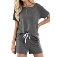 thumbnail image 4 of MOSHU Womens Pajamas Sets Button Down Tops and Drawstring Shorts With Pockets Two Piece Lounge Sets Oufits, 4 of 11
