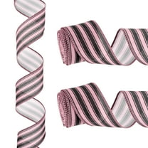 12 Yards x 2" Striped Ribbon Pink and Black Wired Ribbon Linen Gift Wrapping Ribbon for Christmas Craft Birthday Wedding Festival Wreath