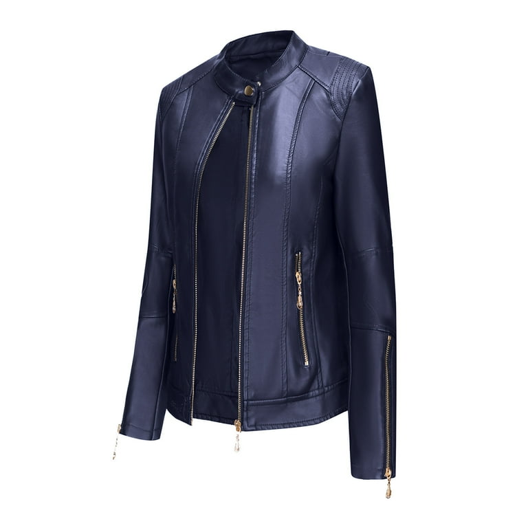 Navy blue leather jacket plus size hotsell