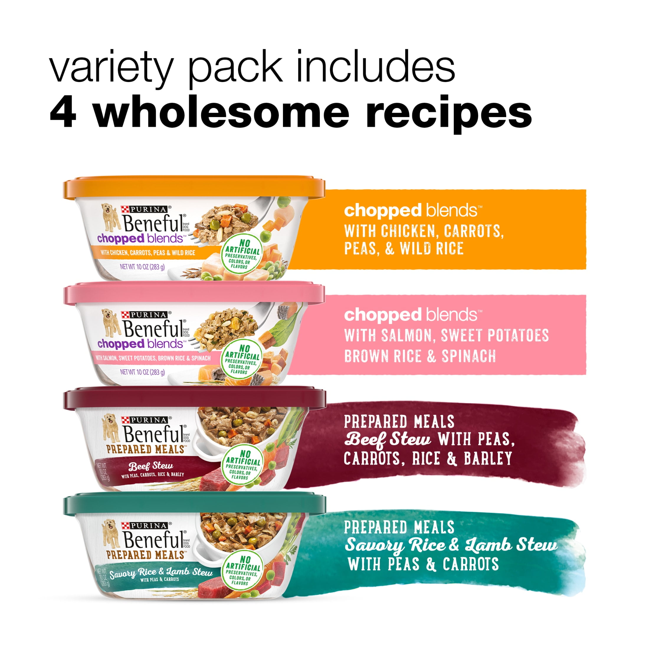 (3 pack) Purina Beneful Chopped Blends Wet Dog Food Soft Beef, Chicken, Salmon & Lamb, 10 oz Tubs