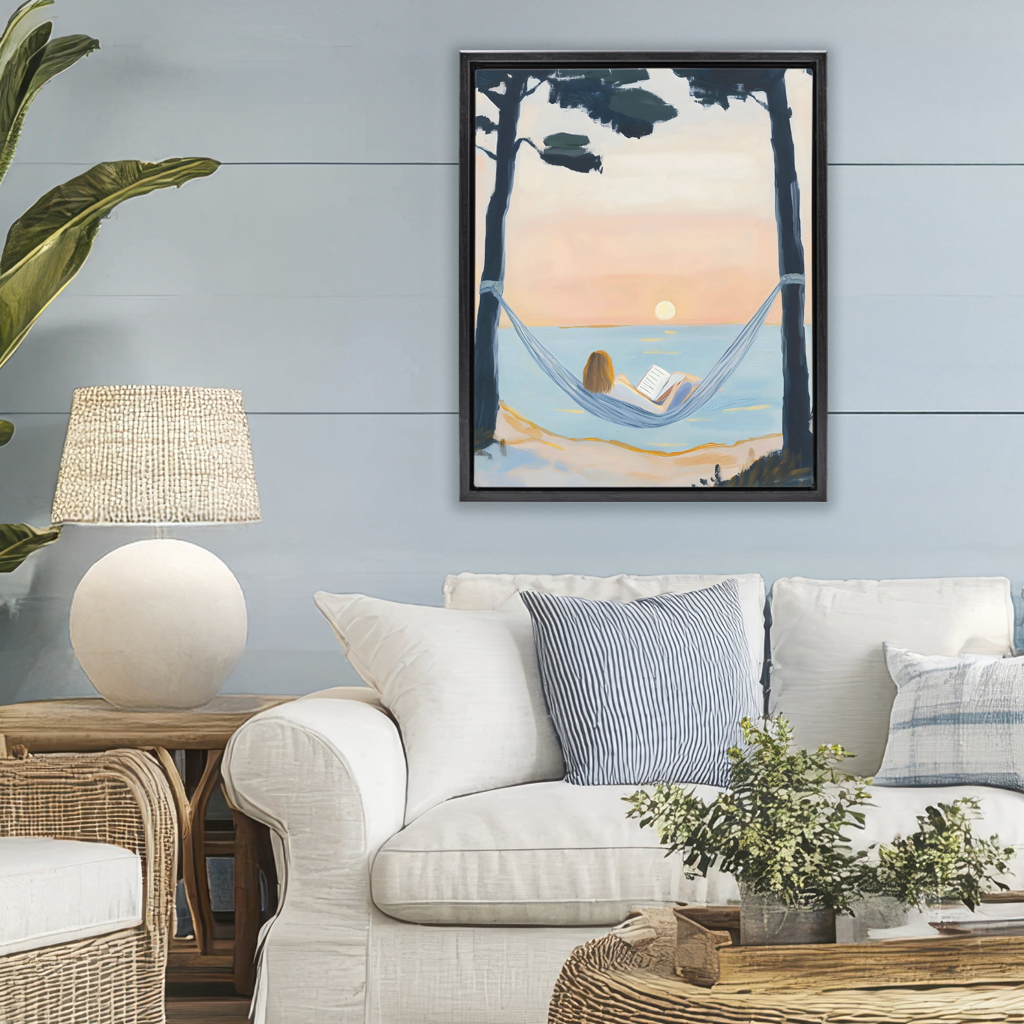 Stupell Industries Reading At Sunset in Hammock Black Framed Floater Canvas Wall Art, design by The Prints Vibe