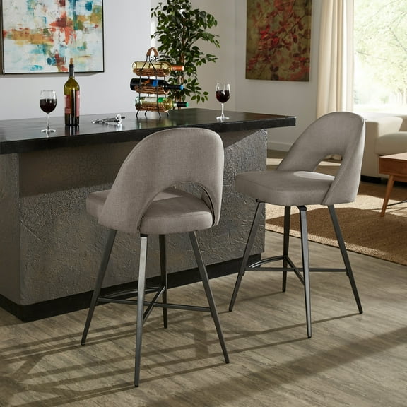 Weston Home Krista Fabric and Metal 24" Counter Height Swivel Stools, Set of 2, Grey