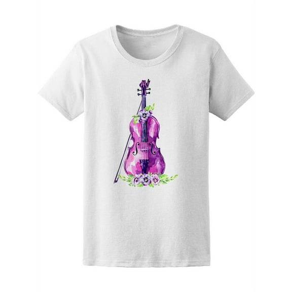 Watercolor Violin With Flowers T-Shirt Women -Image by Shutterstock, Female XX-Large