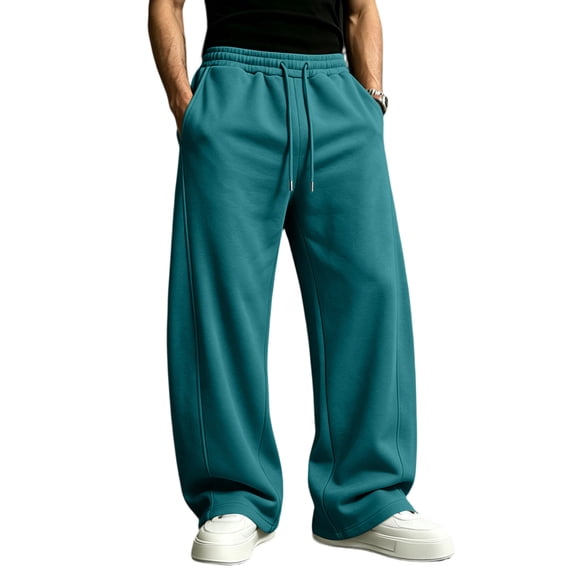 Mens Baggy Sweatpants Elastic Waist Wide Leg Long Sweat Pants Cozy Casual Open Bottom Jogging Pants With Pockets
