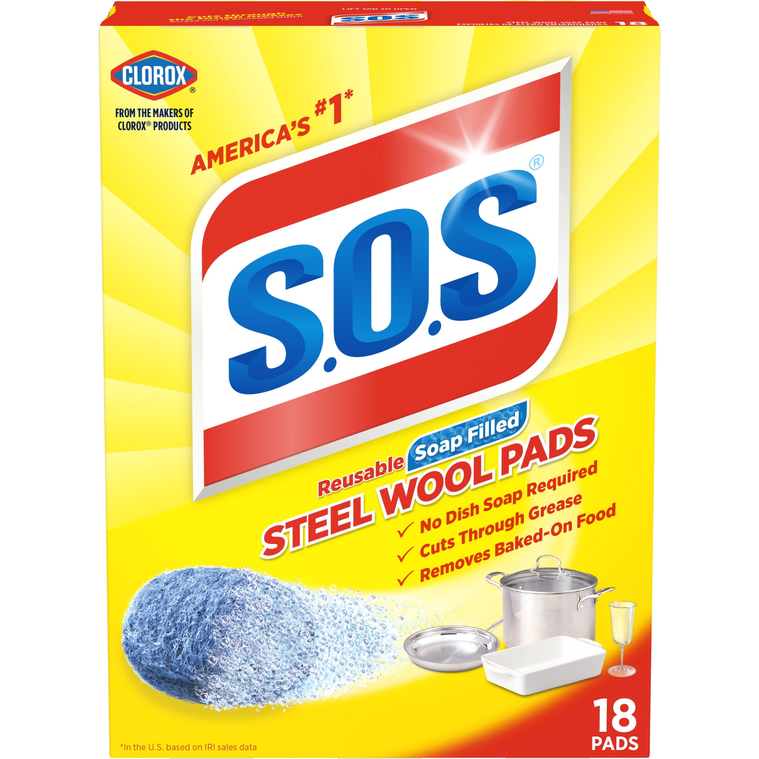 S.O.S Steel Wool Dish Scrubber Pads, 18 Pack