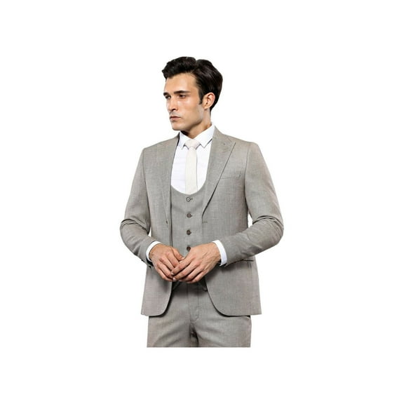 Men 3pc European Vested Suit WESSI by J.VALINTIN Extra Slim Fit JV45 Beige Brown