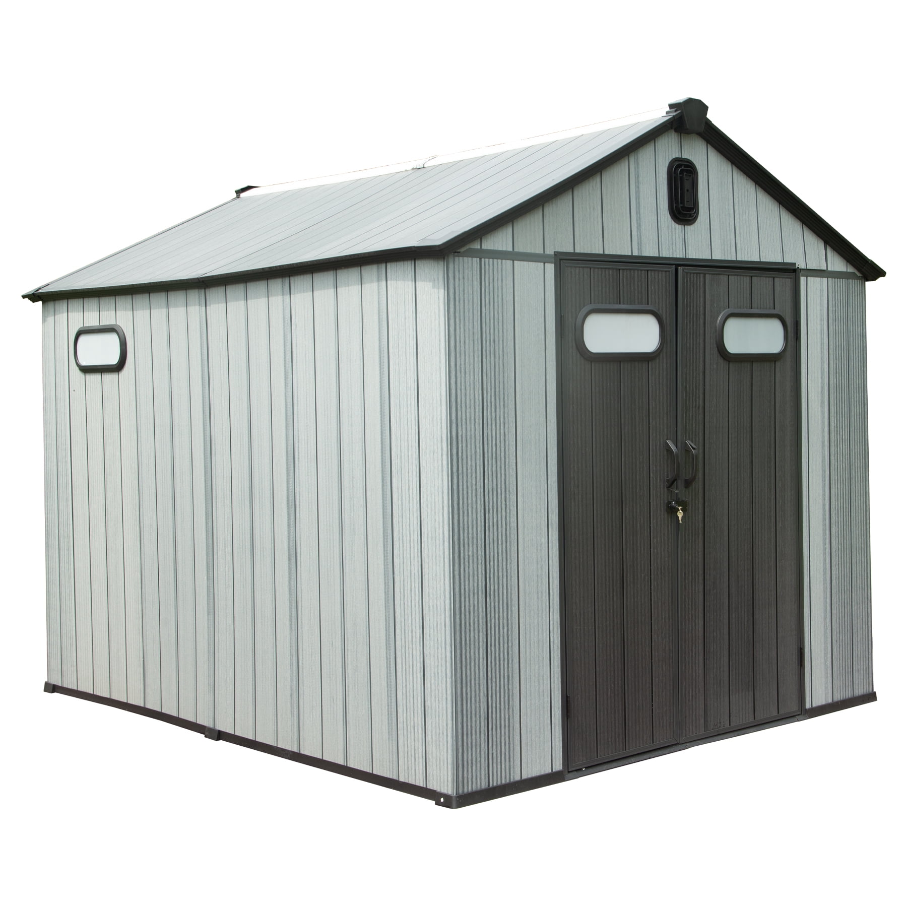 Heavy-Duty 8x10 Outdoor Storage Shed - Waterproof Resin Garden Shed with Lockable Door, Windows & Ventilation - Fits Riding Lawn Mower, Patio Furniture, Bikes, Yard Tools (Wood Grain Design)