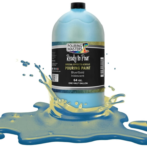 Pouring Masters Blue/Gold Iridescent Special Effects Pouring Paint - Half Gallon Bottle - Acrylic Ready to Pour Pre-Mixed Water Based for Canvas, Wood, Paper, Crafts, Tile, Rocks and More