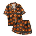 thumbnail image 5 of Halloween Pajamas Women Set 2 Piece Thin Misty Ghost Pumpkin Graphic Short Sleeve Nightwear with Shorts Relaxed Fit Festive Outfits Matching Lounge Sets, 5 of 5