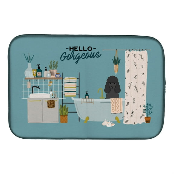 Caroline's Treasures CK7493DDM Black Poodle in Bathtub Dish Drying Mat, 14 x 21", multicolor
