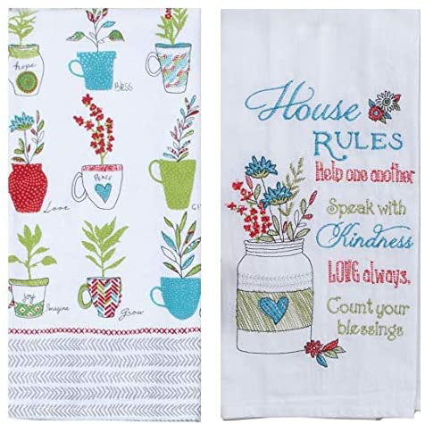 TrueLiving Sunflowers in Mason Jar "Live Simply" Floral Kitchen Dish Towels set2 