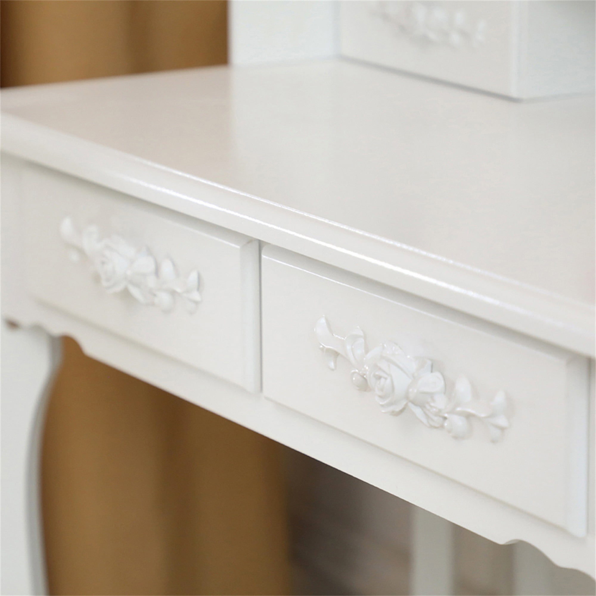 Kadyn Vanity Desk with Lighted Mirror, Vanity Table and Chair Set with 4 Drawer, White