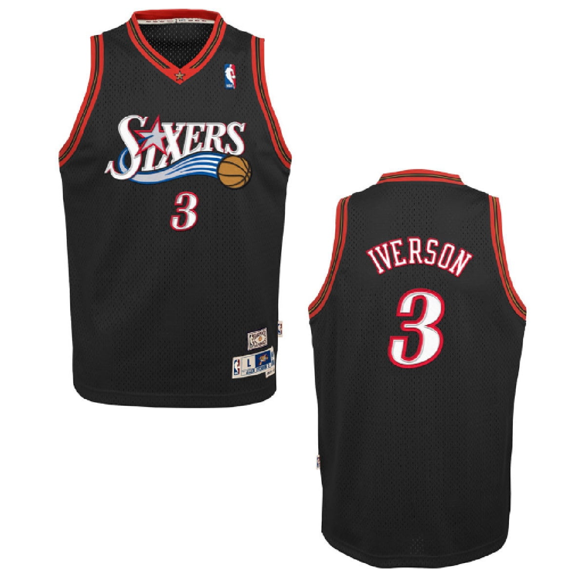Philadelphia 76ers Allen Iverson Youth Black Swingman Stitched Jersey ...