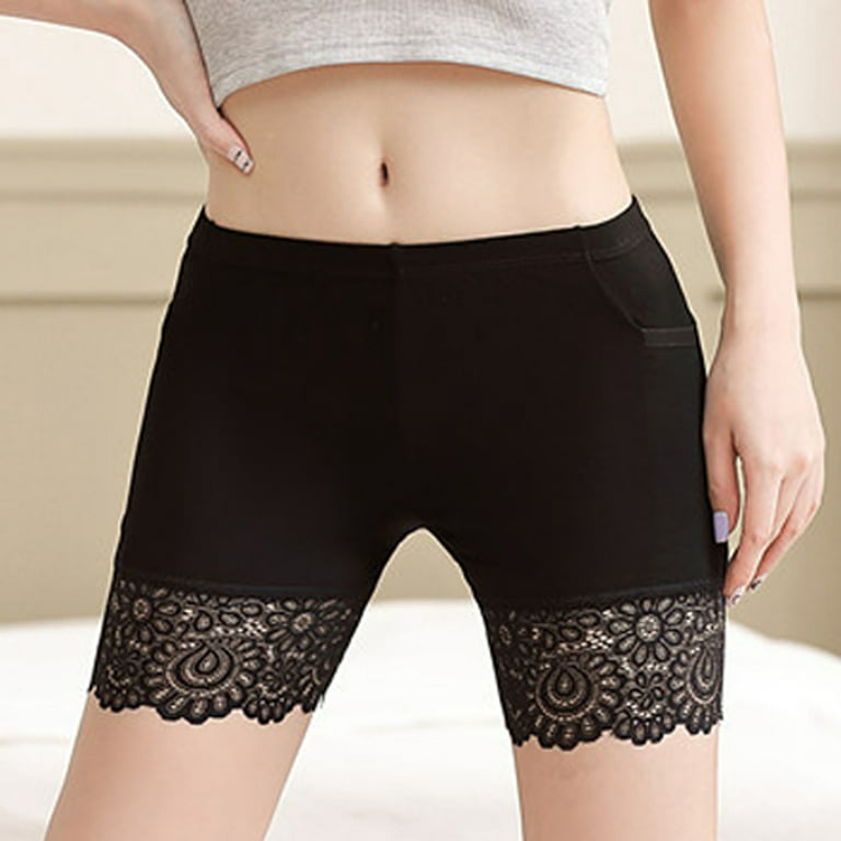 JDEFEG Seamless Slip Shorts for Women Women's Solid Pants Glare Lace Splice  Non Rolling Plus Size Leggings Tight Underwear Pocket Short Pant Boys