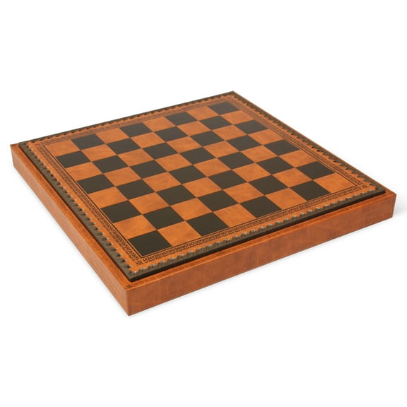 Brown & Black Leatherette Chess Board & Tray - 1.375" Squares