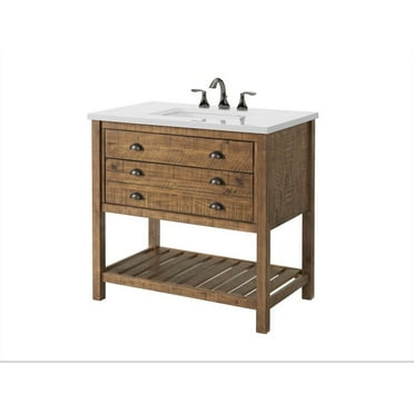 Pemberly Row Modern 37" Wood Single Bathroom Vanity Natural Brown