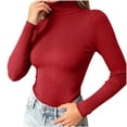 thumbnail image 4 of Rrxhxhs Sweaters for Women Fall Winter Solid Color Mock Neck Ribbed Knit Long Sleeve Slim Fit Basic Knitted Pullover Tops,Red, 4 of 7