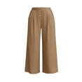 thumbnail image 7 of QIYAGBSA Women's Wide Leg Capri Pants Button Front Elastic Back Waist Side Pockets Summer Casual Wear (Khaki, L), 7 of 7