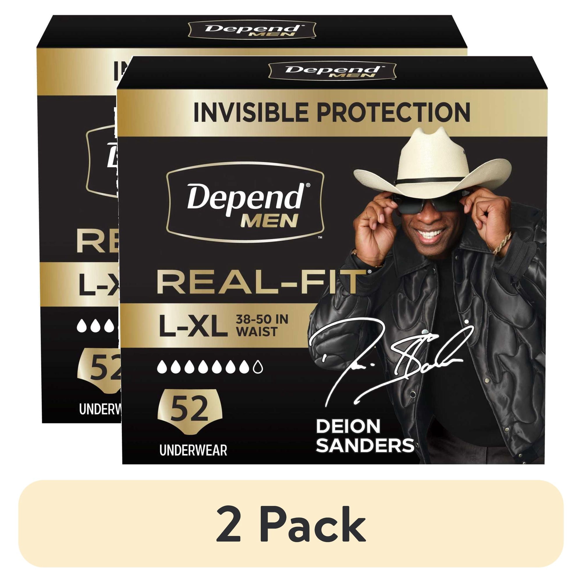 (2 pack) Depend Real Fit Incontinence Underwear for Men, Adult Diapers, L/XL, Grey, 52 Count
