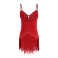thumbnail image 3 of Jizyo Robe de Danse Latine Salsa pour Femmes Bretelles Spaghetti Robe de Danse Costume de Danse de Salon Rouge TG, 3 of 6