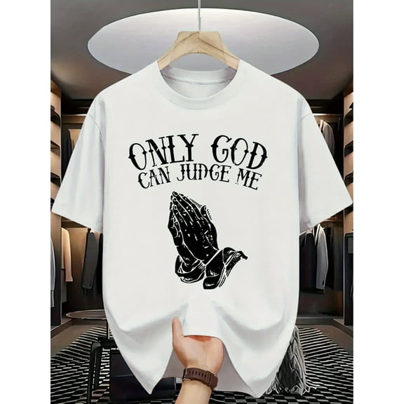 Men's Fashion Graphic Tee with 'Only God Can Judge Me' Print - Casual Crew Neck Knit T-Shirt with Slight Stretch for Summer