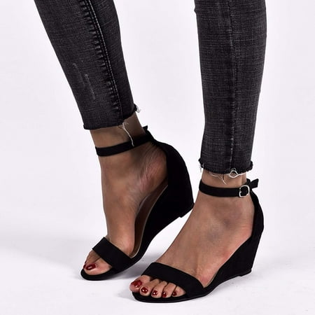 

Ecqkame Women s Wedges Sandals Clearance Summer Women s Ladies Fashion Round Toe Peep Toe Wedges Casual Shoes Sandals Black 36