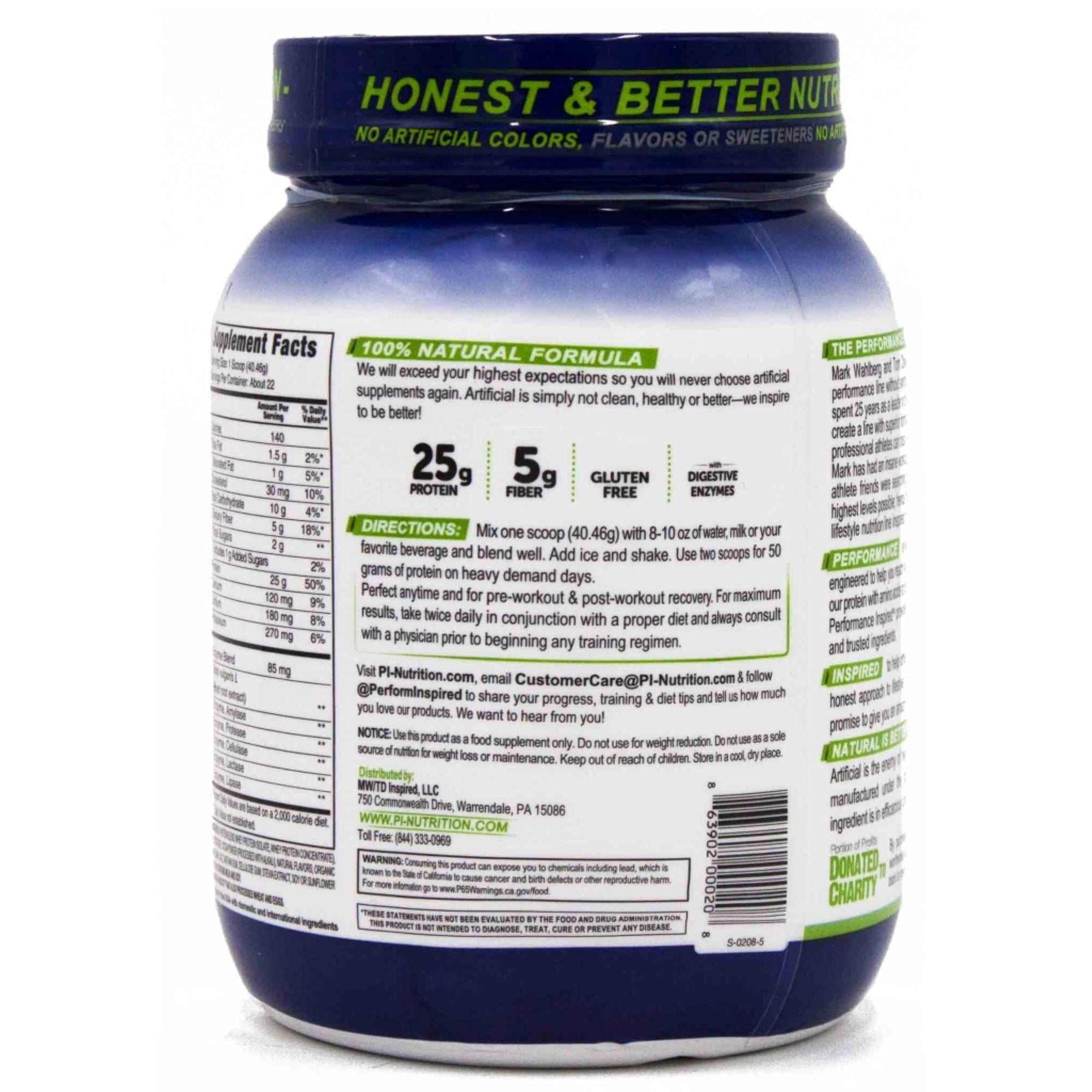 Performance Inspired Nutrition - Whey Protein Powder - All Natural - 25G - BCAAs - Digestive Enzymes - Decadent Chocolate - 2 Lbs
