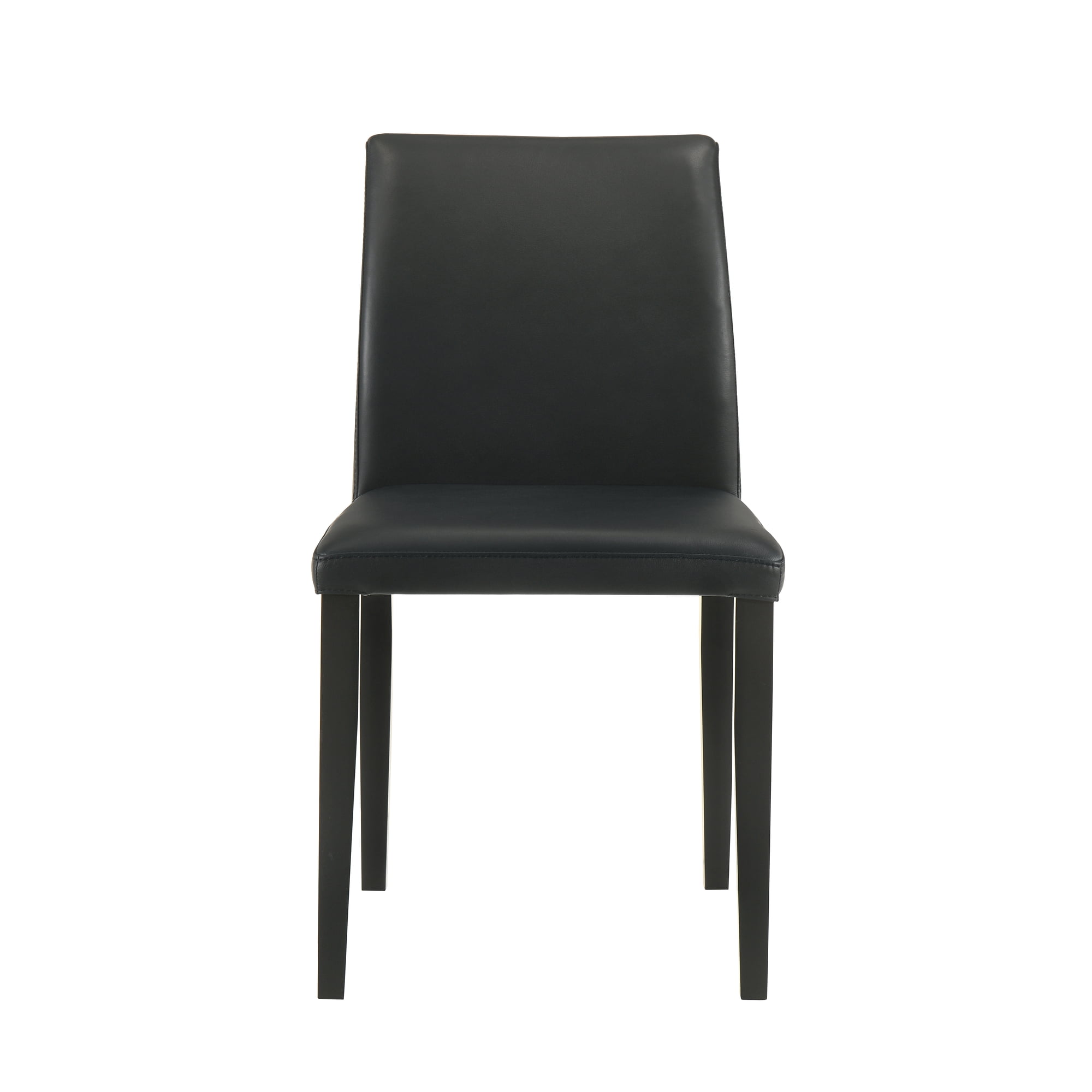Elyza Full Back Top Grain Leather Upholstered Wood Dining Chairs in Black - Set of 2