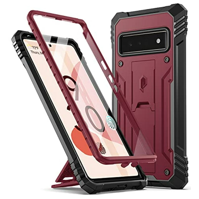 Poetic Étui Révolution pour Google Pixel 6 Pro 5G, Protecteur d'Écran Intégré avec Empreinte Digitale, Étui de Protection Robuste Antichoc avec Support, Marron Rouge