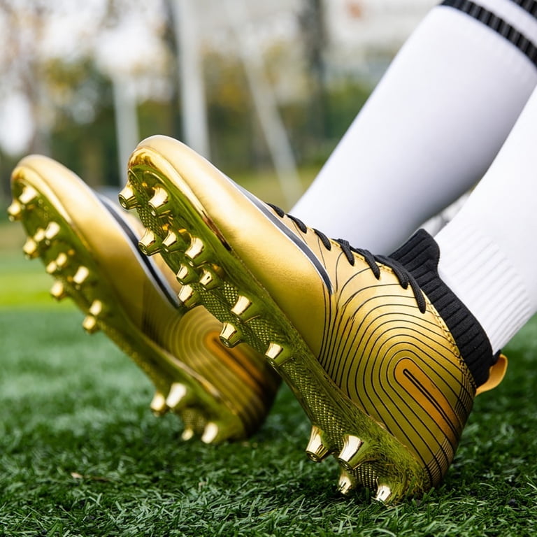 Fenlogft Men's Soccer Cleats High-Top Molded Cleats, Gold, 5.5