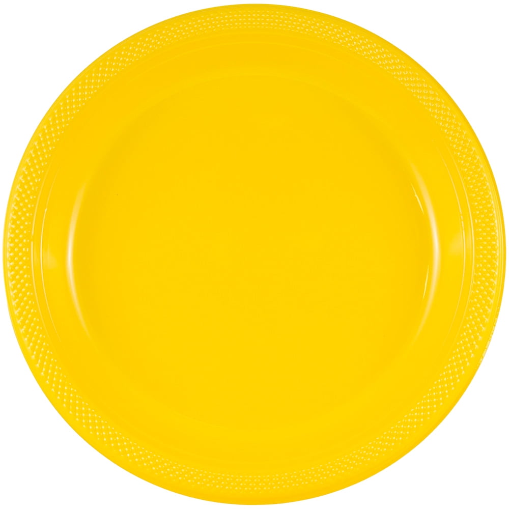 JAM Round Plastic Party Plates, Yellow, 20/Pack, Medium, 9"